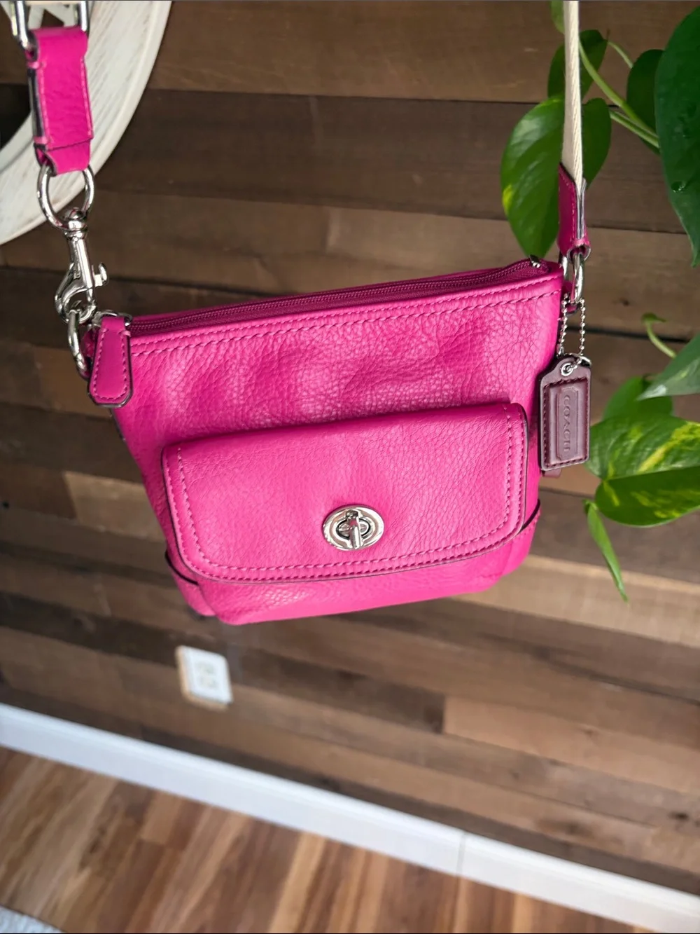 Coach Park Swingpack Hot Pink pebbled Leather Crossbody Bag